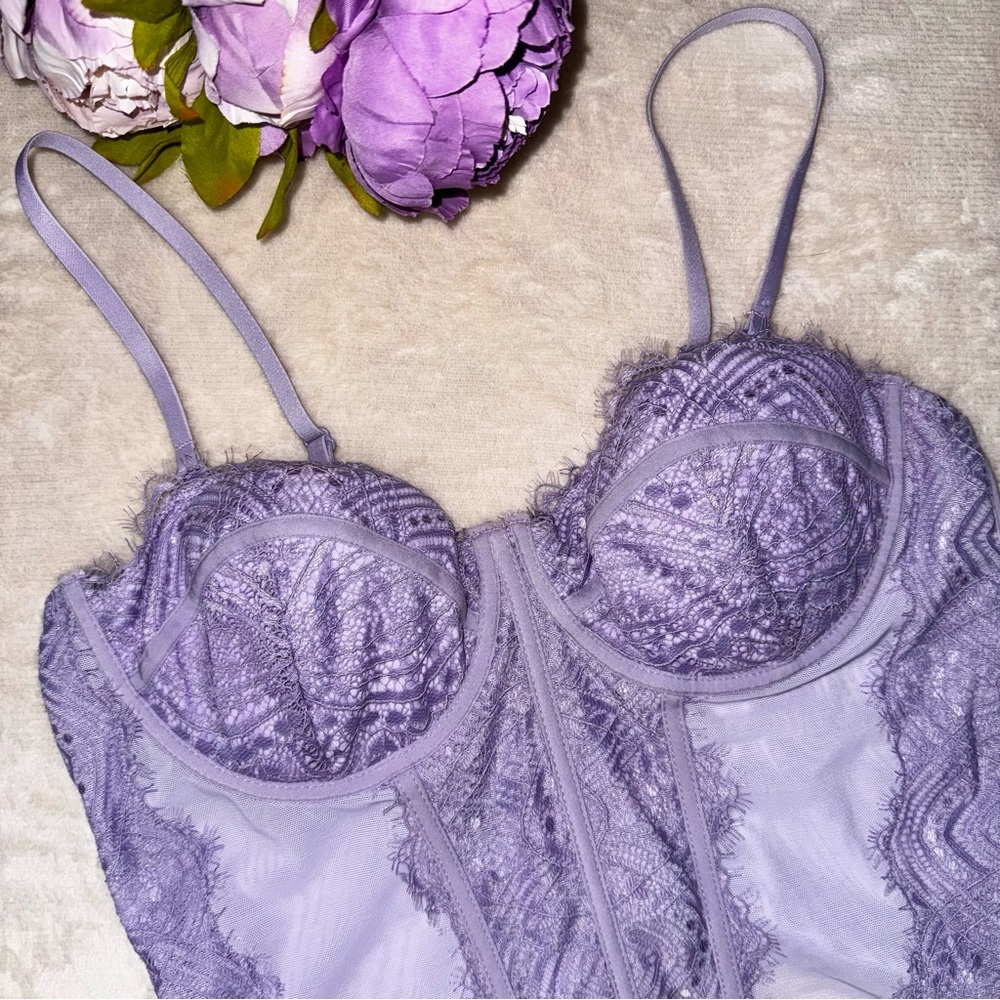 NWT Garage Purple Chrishell Lace Mesh Bustier - Picture 7 of 16